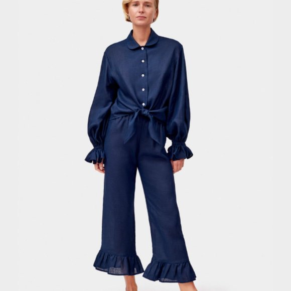 Sleeper Rumba Linen Lounge 2 Piece Suit in Navy - Picture 1 of 8